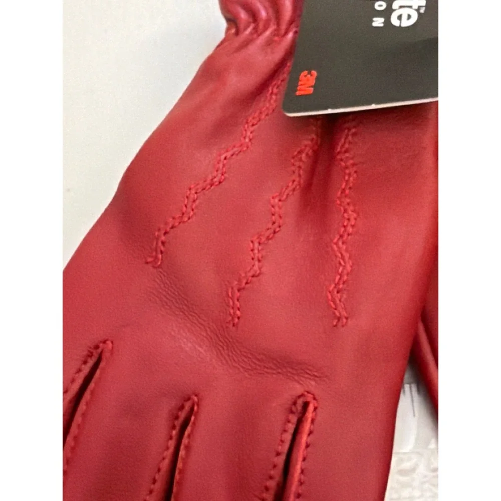 NWT Isotoner Red Leather Gloves Thinsulate Insulated Mob Wife Parisian Classic